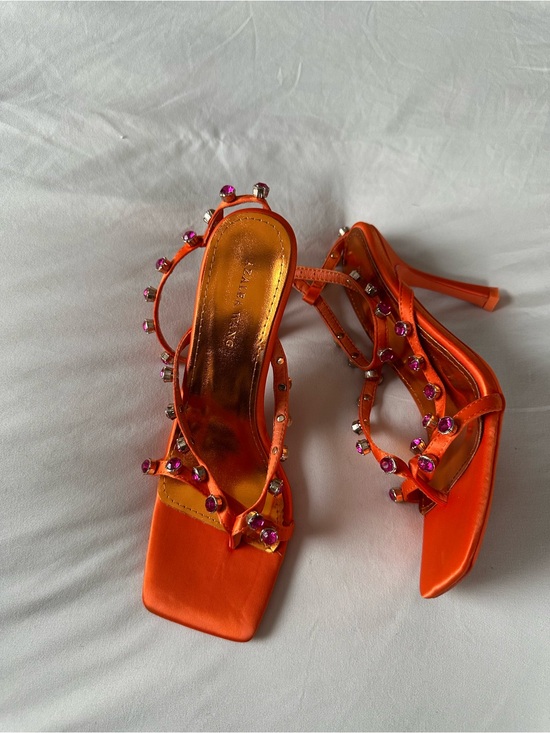 Azalea Wang Shoes - Orange Satin Strappy High Heels